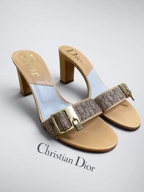 Christian Dior by John Galliano Tan Trotter Monogram Mules